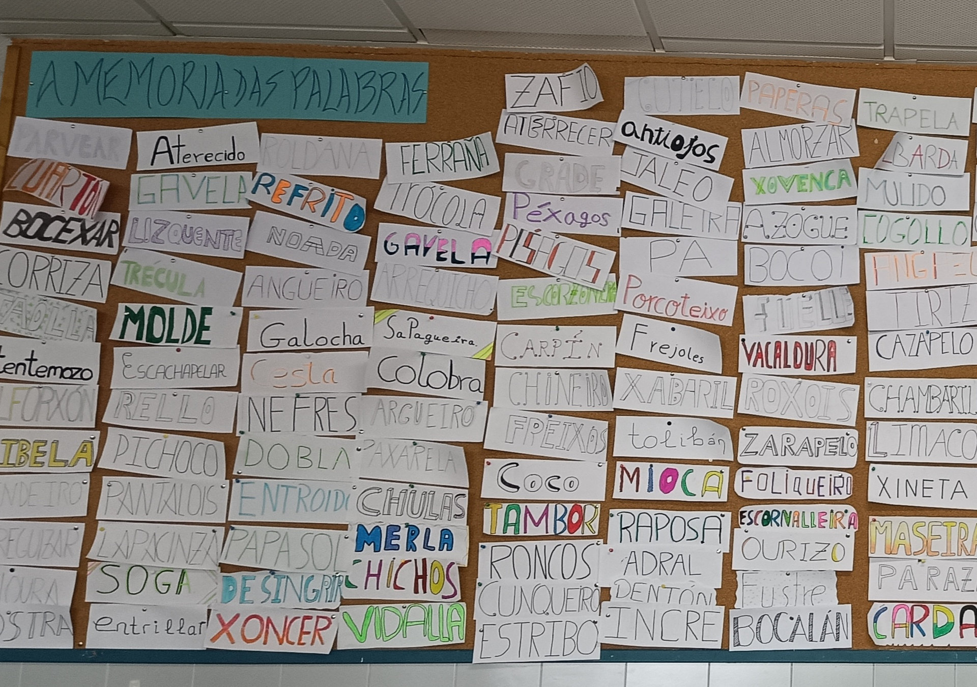 Mural realizado coas palabras recollidas no curso 21-22